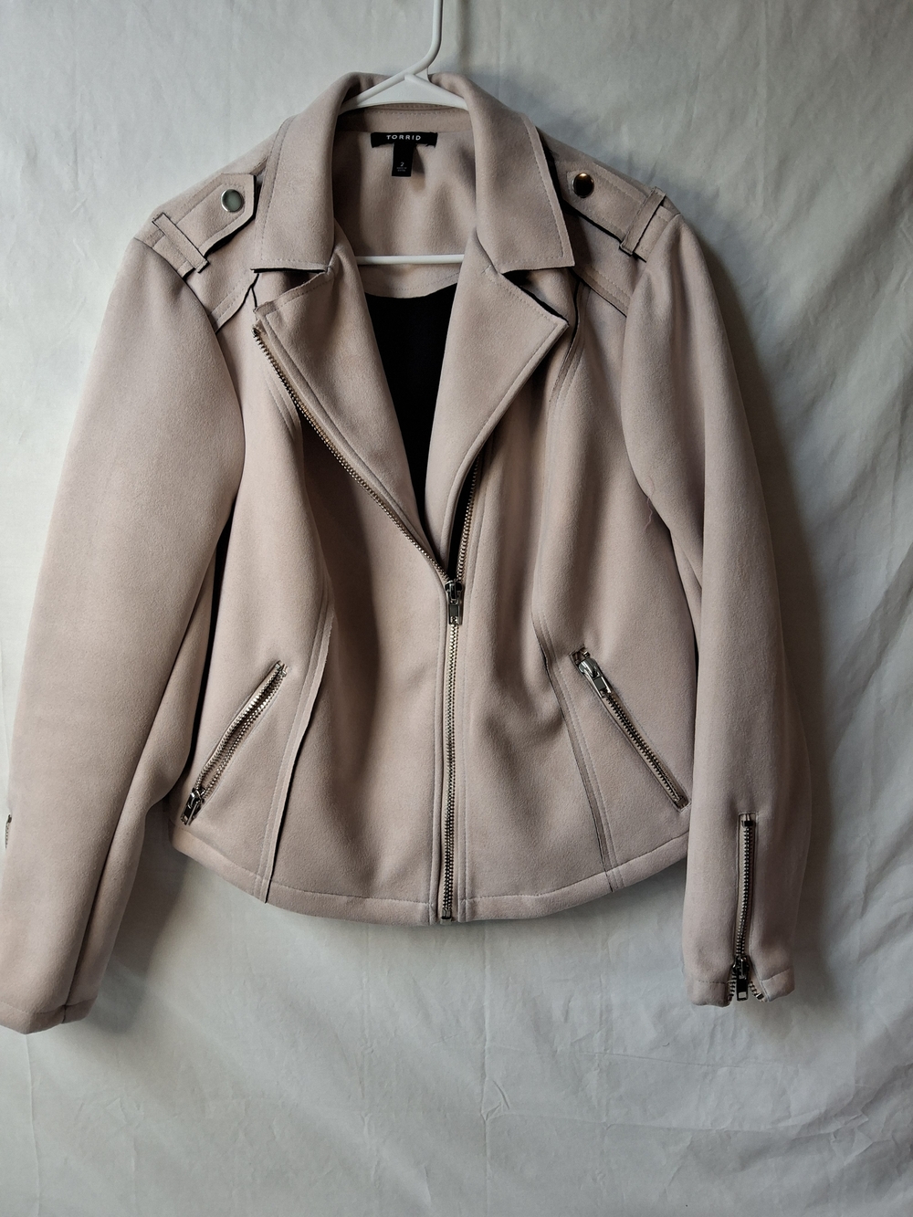 torrid Light Blush Suede Moto Jacket with Silver Hardware
